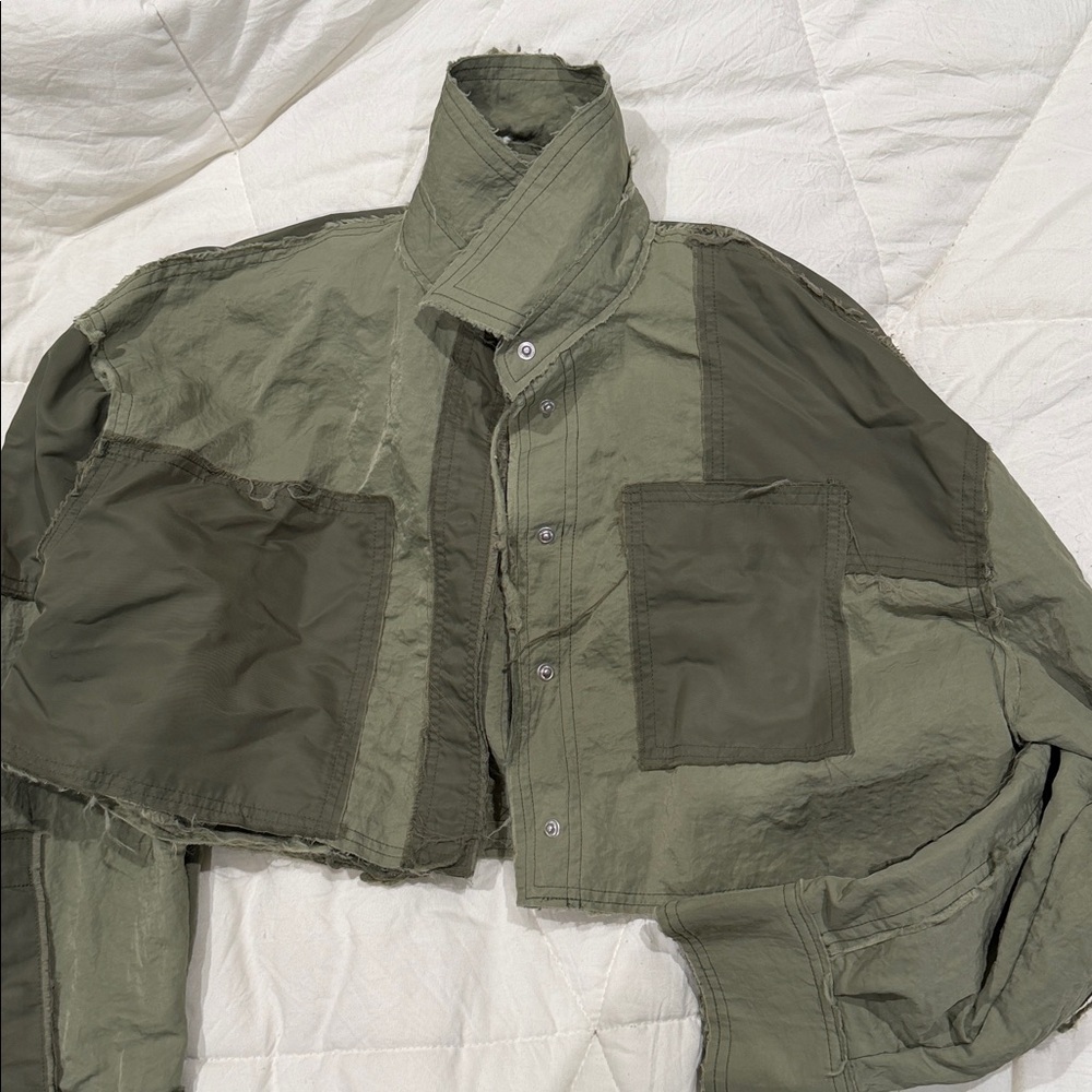 Zara Olive Patchwork Cropped Jacket - image 5